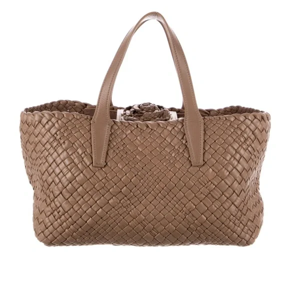 FALOR FIRENZE Italian Leather Woven Tote with Rosette - Picture 10 of 15